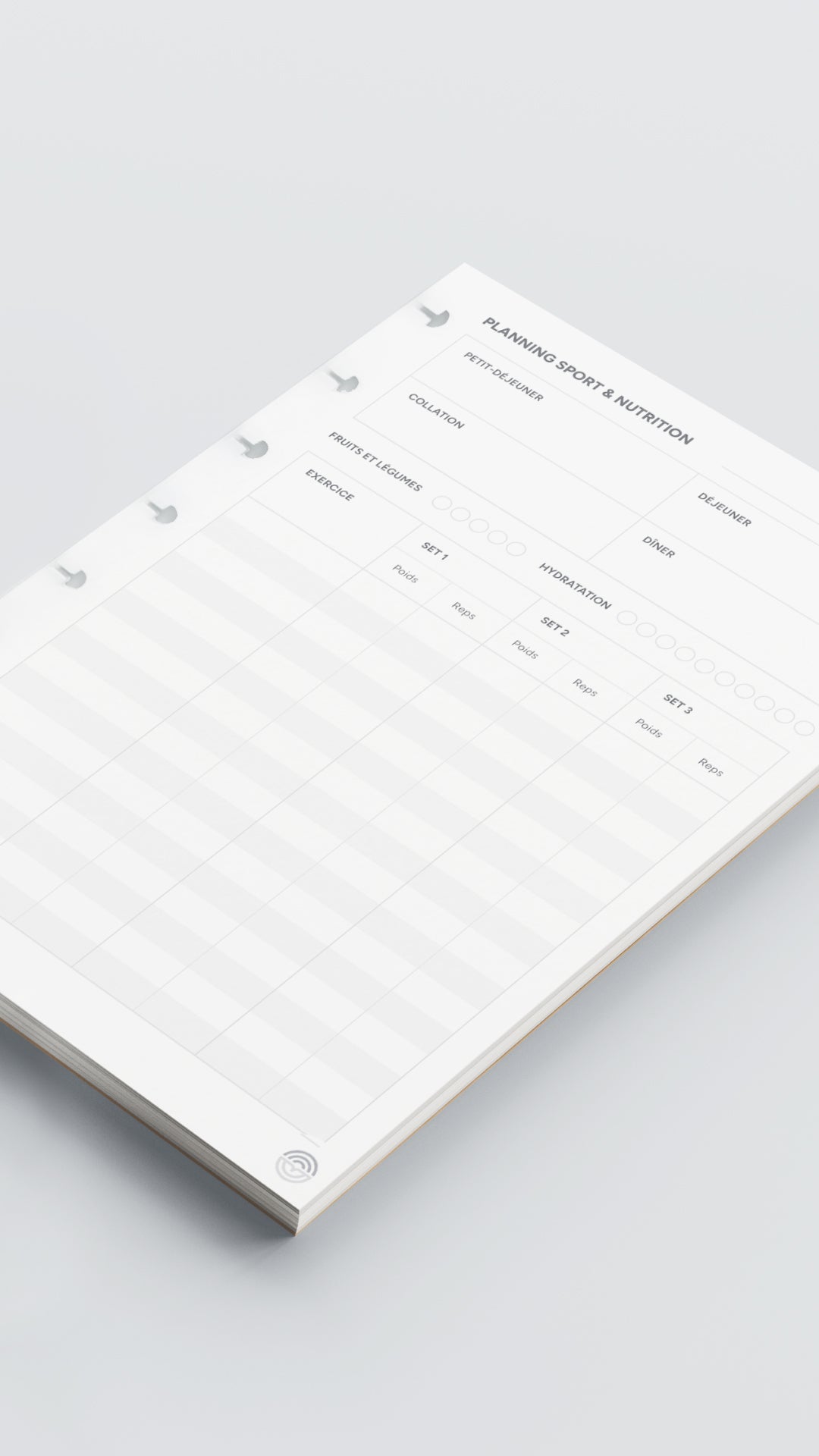 Planning sport et nutrition journalier - 25 feuilles