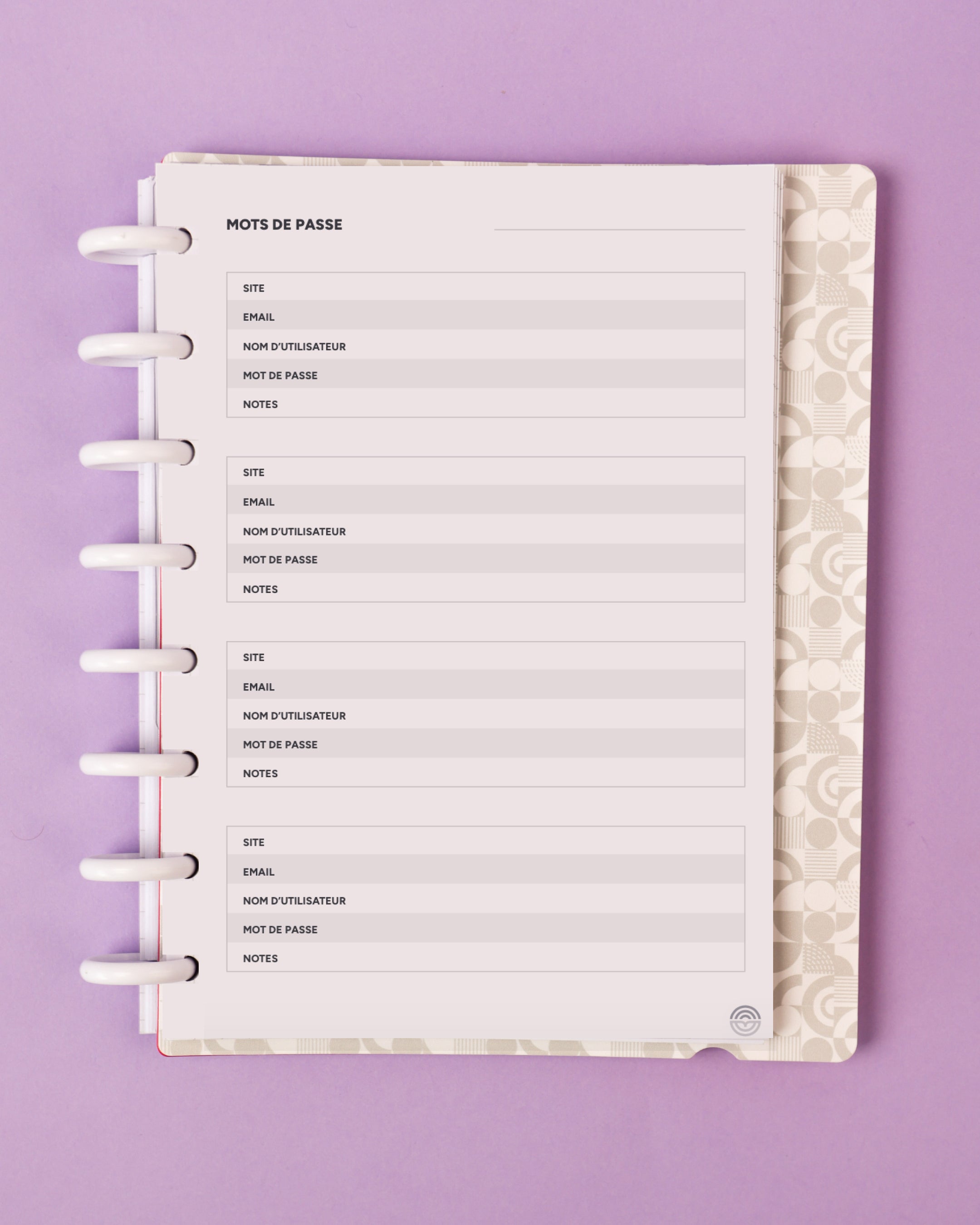 Répertoire de mots de passe - 25 feuilles