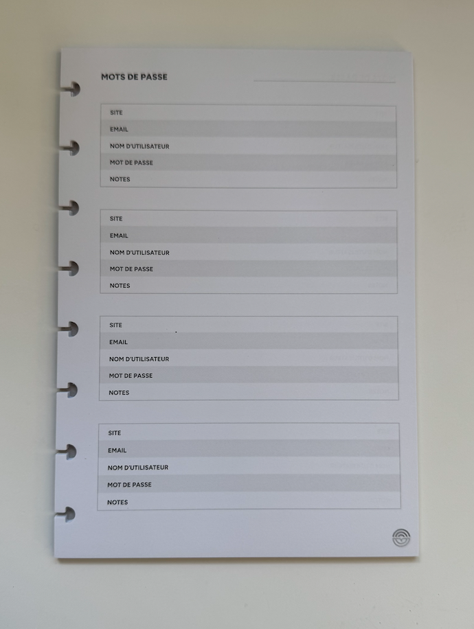 Répertoire de mots de passe - 25 feuilles