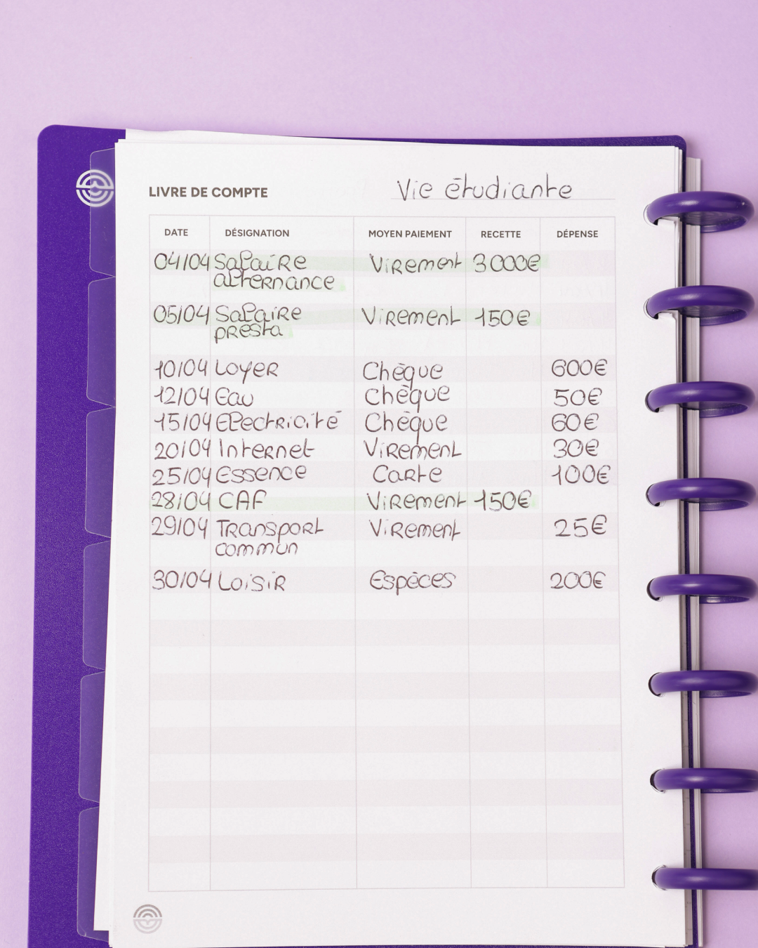 Couverture A5 violette