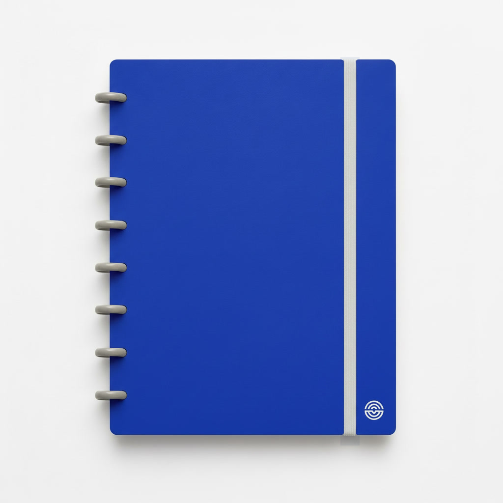 Pack commercial : carnet Mylibup A5 couverture cobalt, disques et élastique gris lunaire