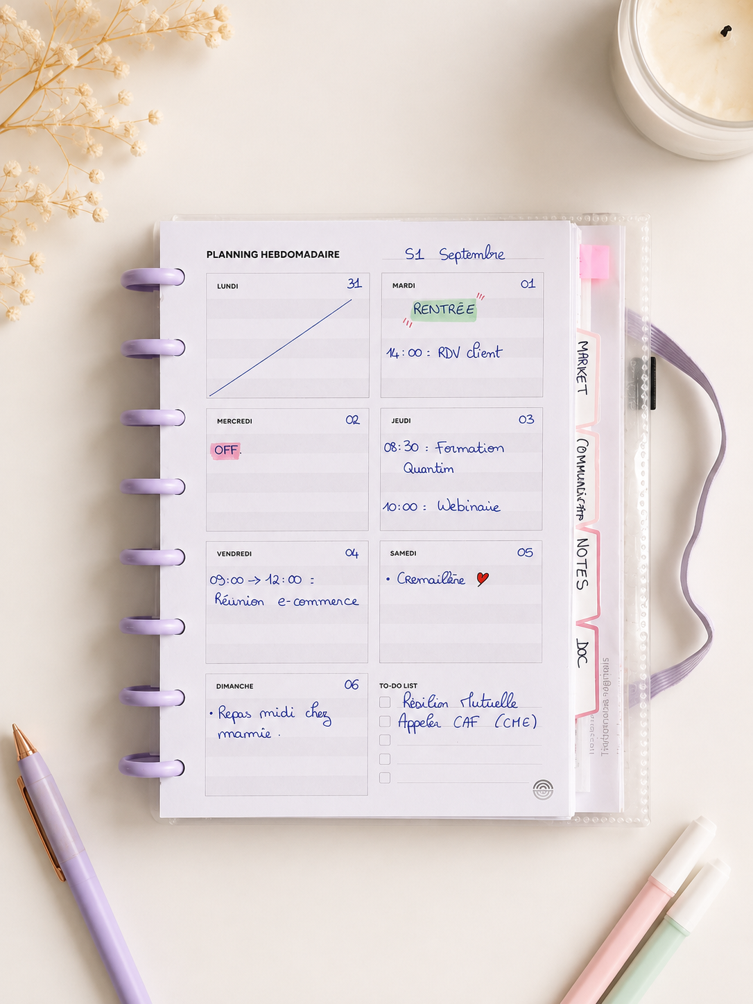 Planner hebdomadaire - 25 feuilles