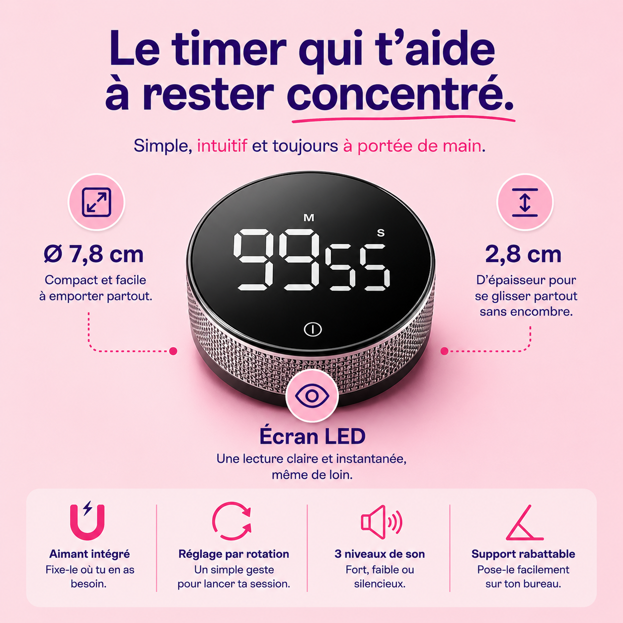 Timer de productivité - noir