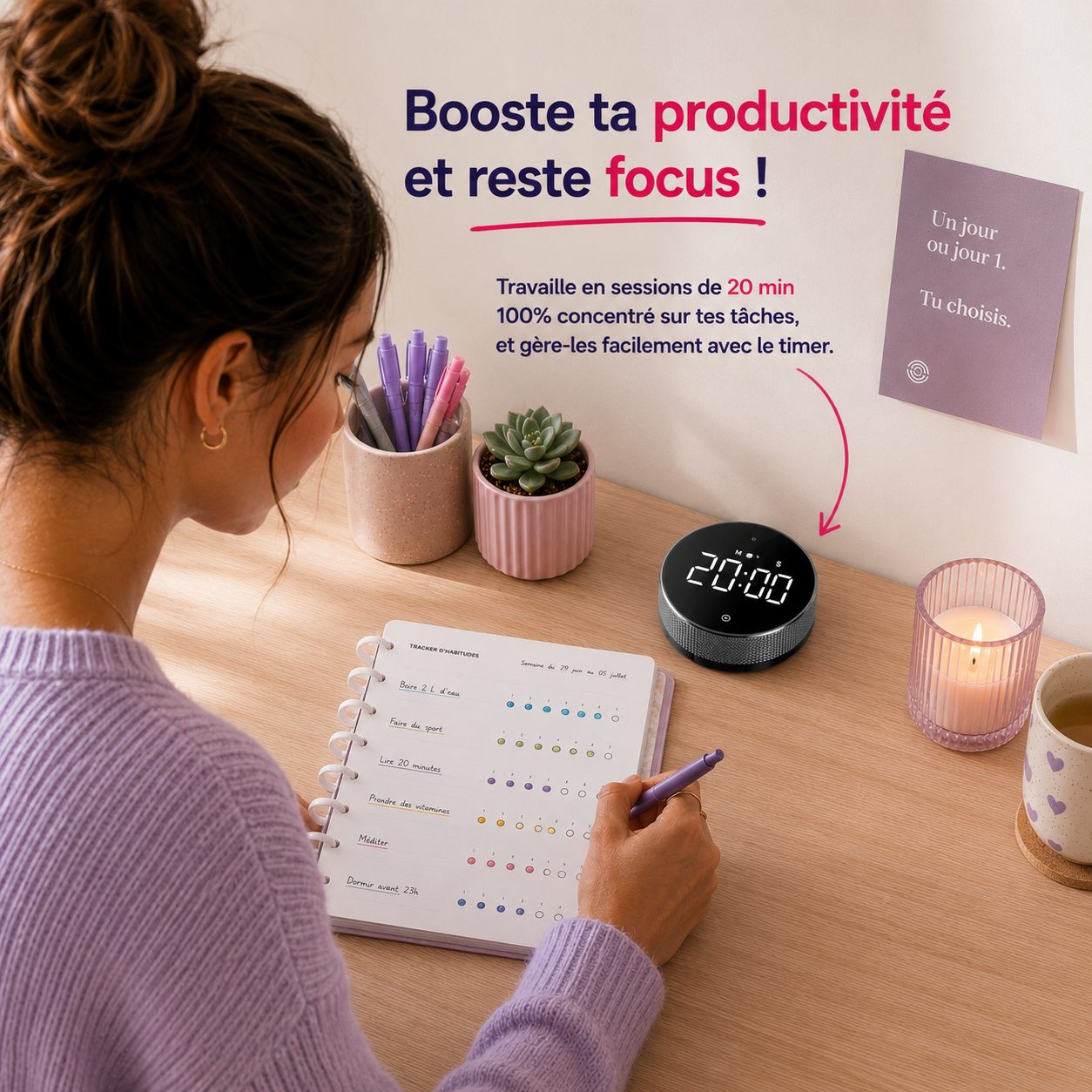 Timer de productivité - noir